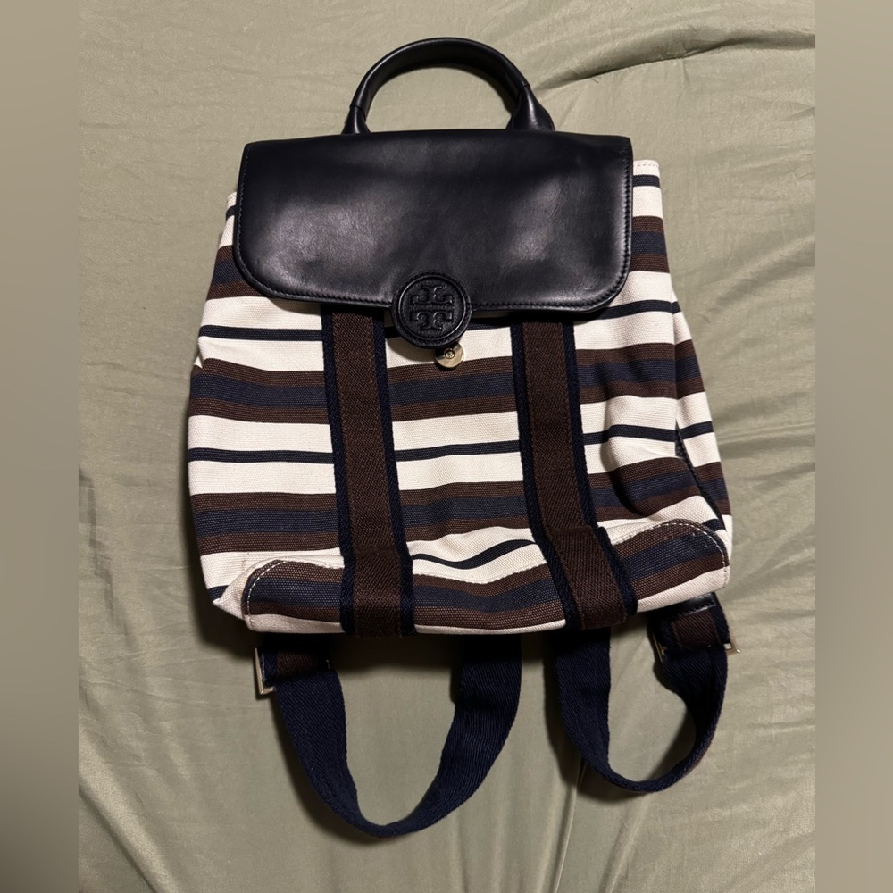 Tory Burch navy leather and canvas backpack